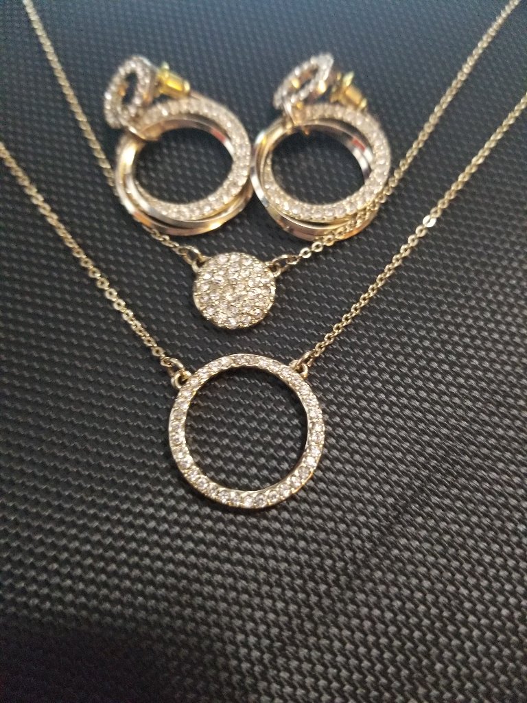 "Whbm" Delicate Gold Stackable Necklaces With Matching Post Earring Pair